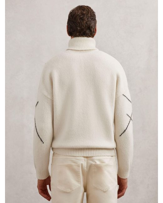 Reiss Natural Wool-Blend Roll-Neck Argyle Jumper for men