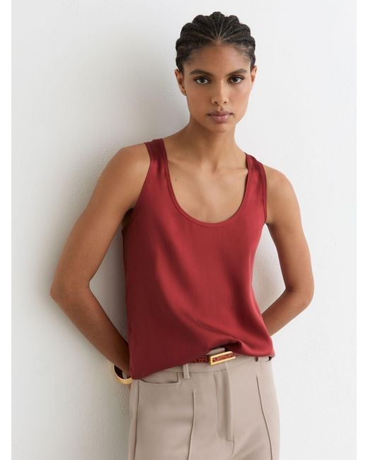 Reiss Red Silk-Front Cami Top
