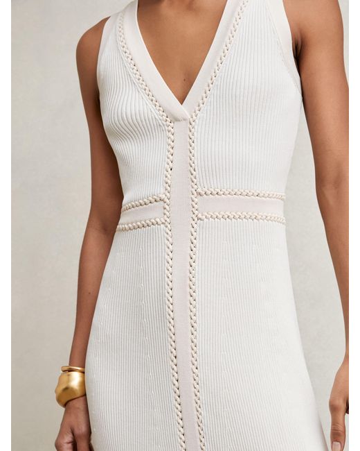 Reiss Natural Craft-Stitch Knitted Midi Dress