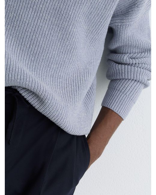 Reiss Gray Cotton-Blend Rib Half-Zip Polo Jumper for men