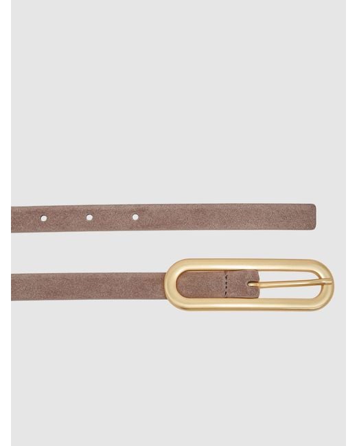 Reiss Gray Chaya Thin Leather Elongated Buckle Belt