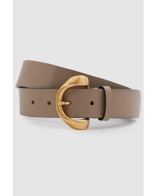 Reiss Brown Indie - Taupe Leather Twisted Buckle Belt, M