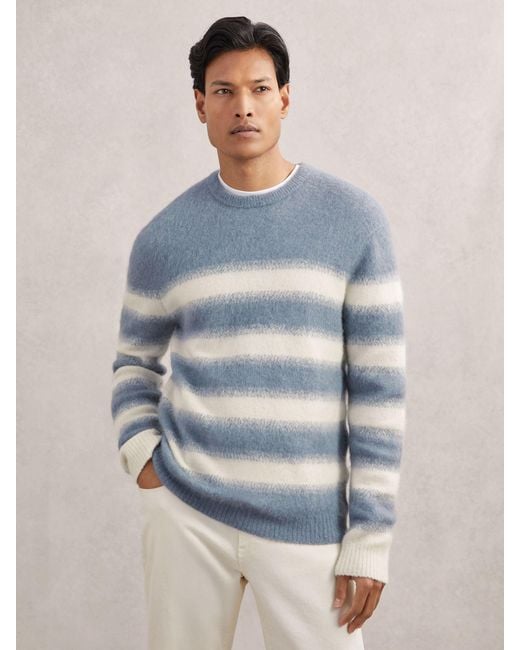 Reiss Piers - Soft Blue/white Wool-alpaca Blend Stripe Jumper, L for men