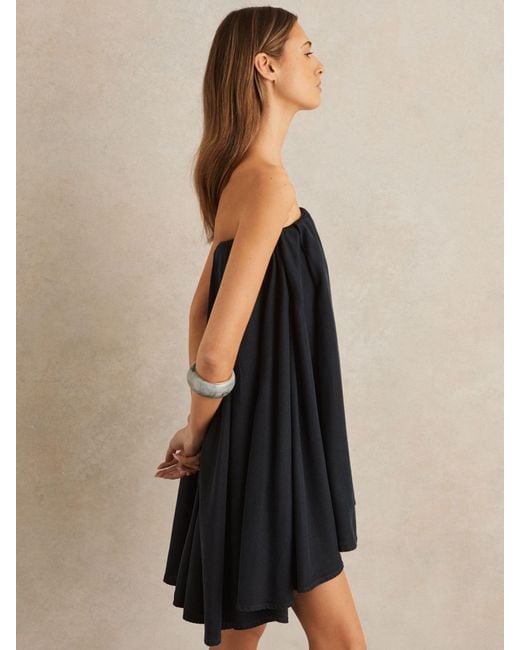Reiss Black Tencel Strapless Dip-Hem Mini Dress