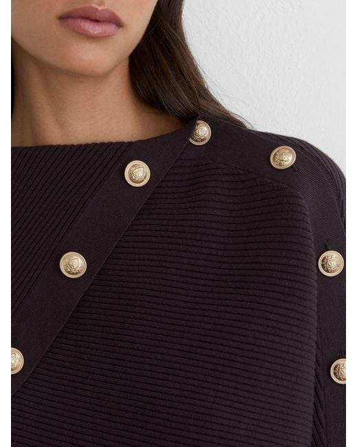 Reiss Multicolor Rib-Knit Button Shawl Jumper
