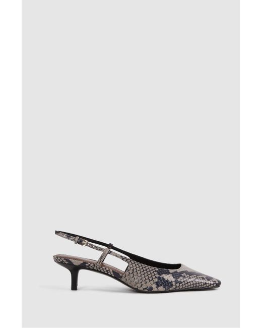Reiss White Jade - Grey Leather Snake Print Slingback Heels