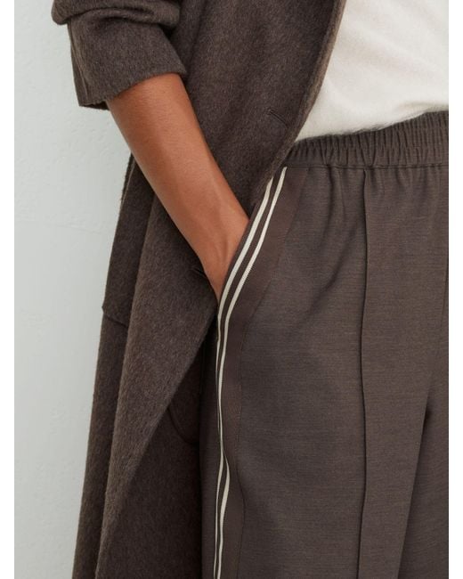 Reiss White Mélange Side-Stripe Wide-Leg Trousers
