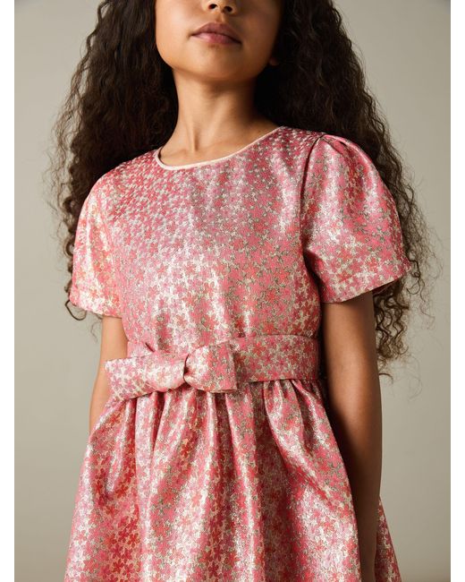 Reiss Pink Floral Print Round Neck Dress, Size: 13-14 Years