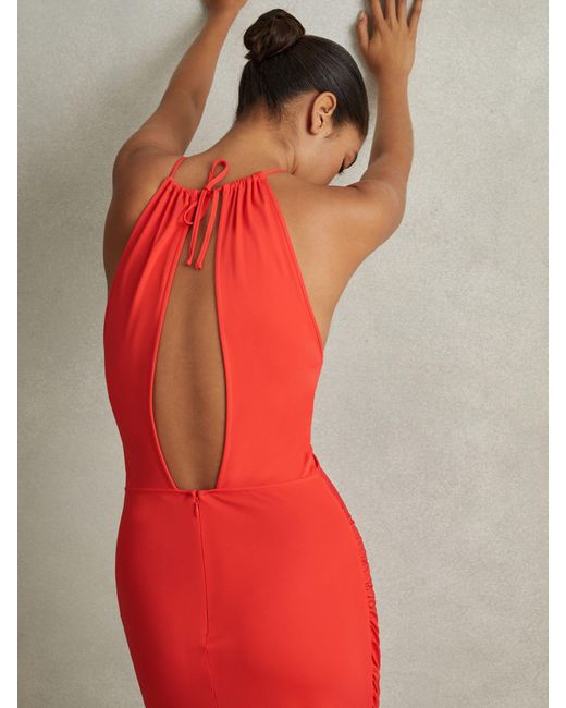 Reiss Red Kia Halter-Neck Cut-Out Woven Maxi Dress