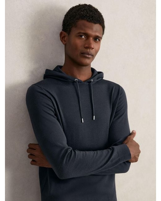 Reiss Blue Merino Wool Drawstring Hoodie for men