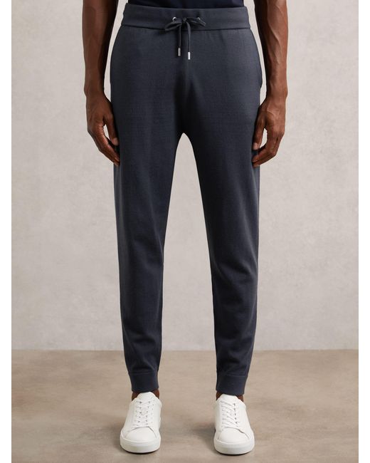 Reiss Blue Merino Wool-Blend Cuffed Joggers for men