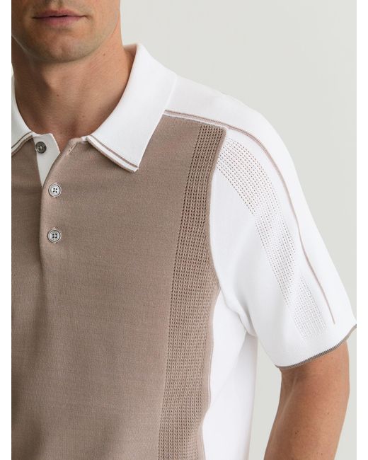 Reiss Natural Camel & Colour-Block Knitted Polo Shirt for men