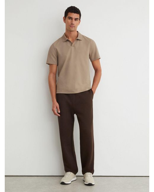 Reiss Brown Textured Open-Collar Polo Shirt for men