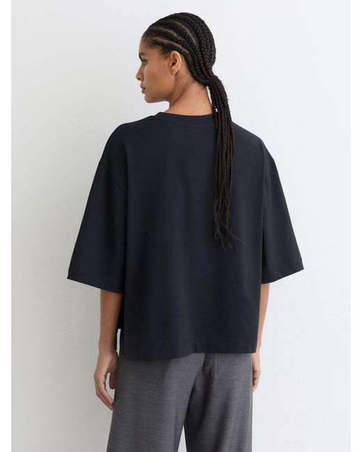Reiss Blue Cotton Ribbed-Neck Oversized T-Shirt