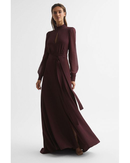 Reiss Purple Amelia - Burgundy Long Sleeve Maxi Dress, Us 6