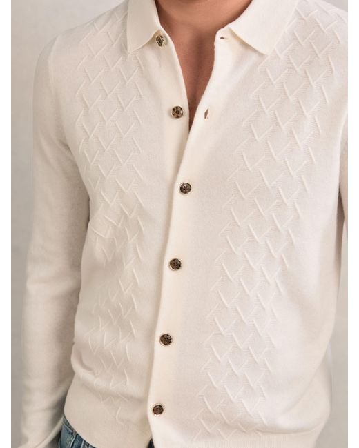 Reiss Blue Wool V-Stitch Button-Through Cardigan for men