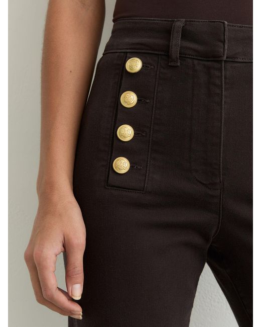 Reiss Black Button-Detail High-Rise Flared Jeans