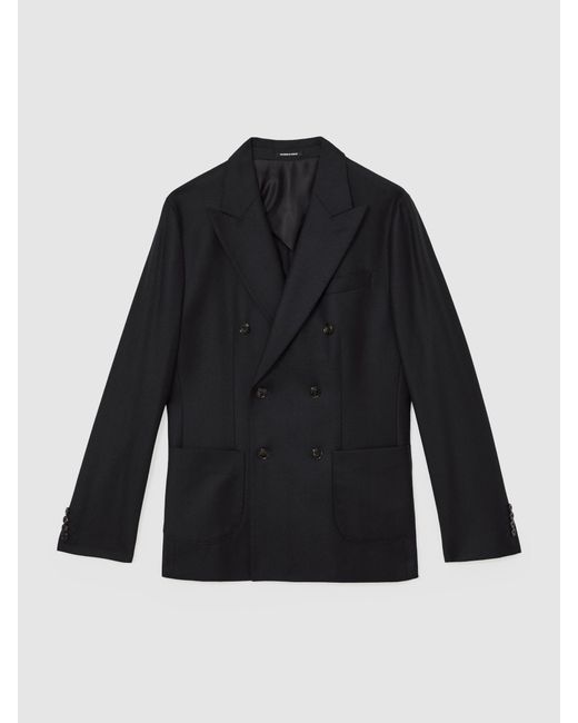 Reiss Blue Wool-Flannel Double-Breasted Tailored-Fit Blazer for men
