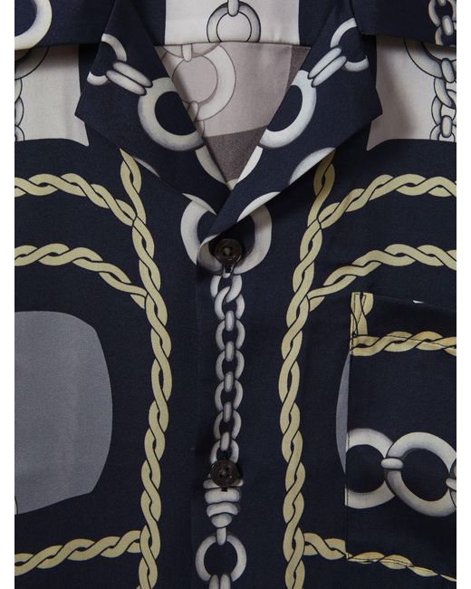 Reiss Blue Chain Print Cuban Collar Shirt for men