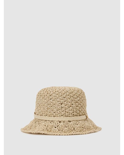 Reiss White Eva - Natural Crochet Raffia-effect Bucket Hat, S-m (us 4-10)