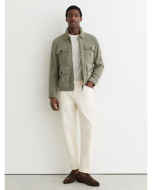 Reiss Daventry - Green Suede Four-pocket Zip-through Jacket, L for men