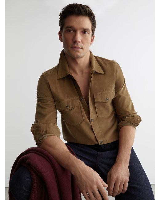 Reiss Brown Corduroy Twin-Pocket Overshirt for men