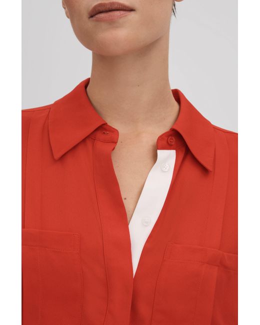 Reiss Rose - Red Contrast Trim Button-through Shirt, Us 8