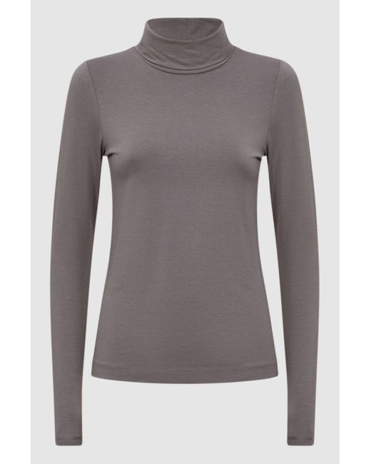 Reiss Gray Piper - Taupe Fitted Roll Neck T-shirt, S