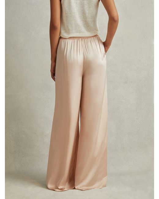 Reiss Natural Petite Satin Elasticated Waist Wide Leg Trousers