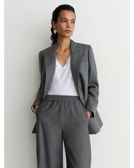 Reiss Gray Elasticated-Waist Barrel-Leg Trousers
