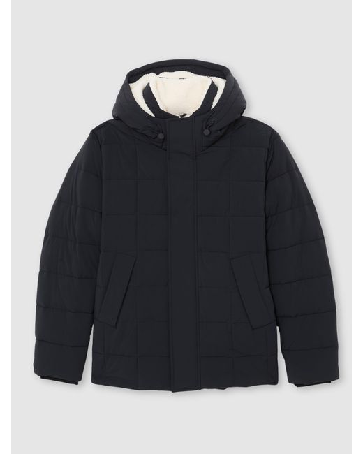 Reiss Blue Klause - Navy Fleece-lined Hooded Puffer Jacket, L for men