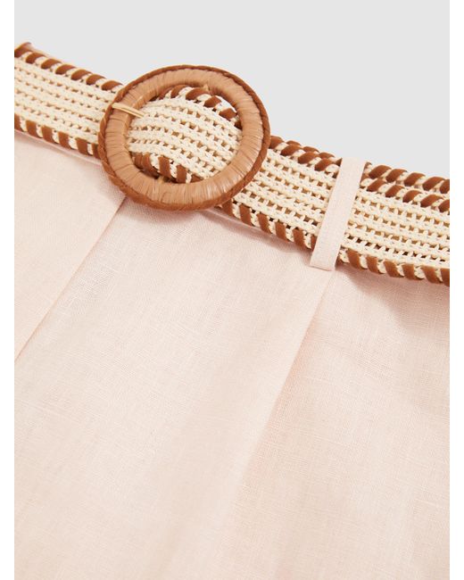 Reiss Natural Linen Pleat-Front Belted Shorts
