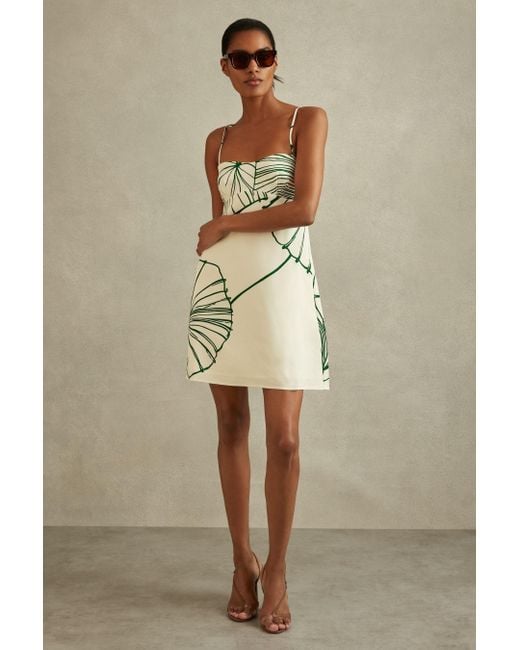 Reiss Multicolor Marli - White/green Floral Sketch Removable Strap Mini Dress