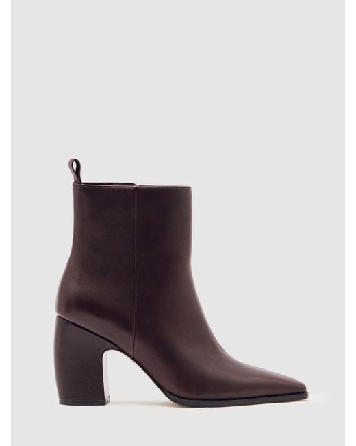 Reiss Purple Amy - Oxblood Leather Block-heel Ankle Boots, Us 6 (uk 4)
