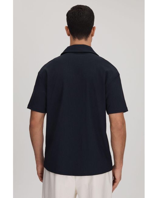 Reiss Blue Hunt - Navy Textured Cuban Collar Shirt for men