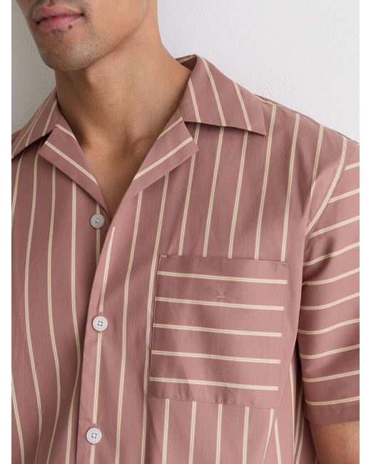 Reiss Pink Cotton-Blend Stripe Cuban-Collar Shirt for men