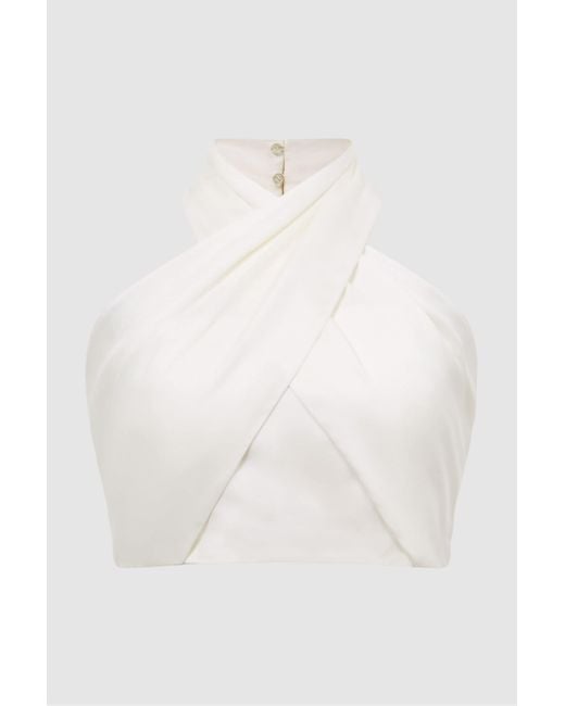 Reiss Ruby - White Cropped Halter Occasion Top, Us 6