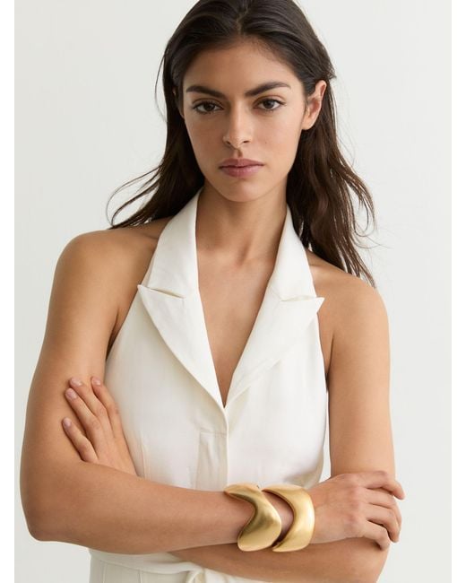 Reiss White Cream Tie-Front Wide-Leg Jumpsuit With Linen