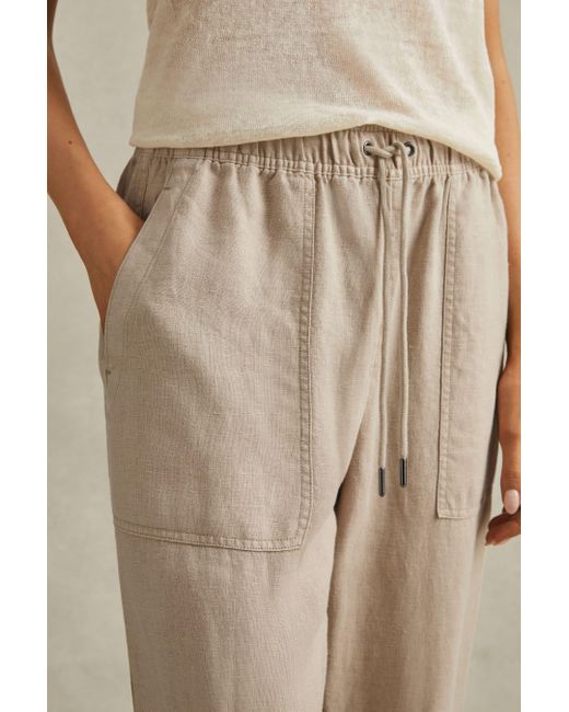 Reiss Natural Romie - Sand Drawstring Linen Trousers, Us 4