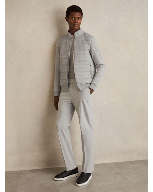 Reiss Gray Hybrid Quilt And Knit Zip-Through Jacket for men