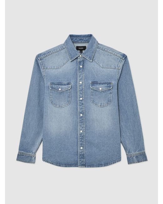 Reiss Blue Denim Western Overshirt for men