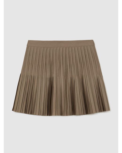 Reiss Brown Satin Pleated Mini Skirt