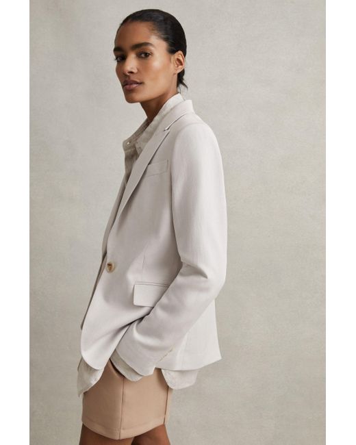 Reiss Natural Farrah - Light Grey Petite Single Breasted Suit Blazer With Tm Fibers