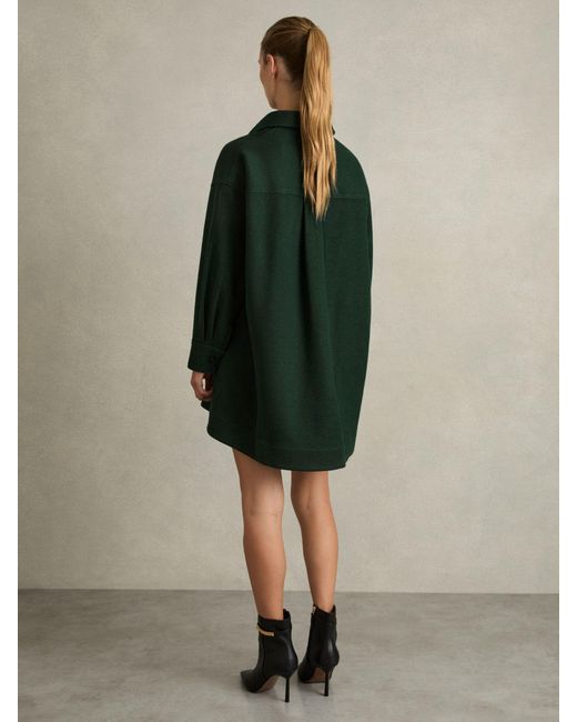 Reiss Green Lauren Shirt-Style Shift Dress With Wool