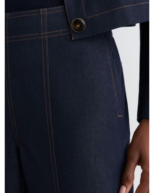 Reiss Blue Flared-Leg Denim-Look Trousers