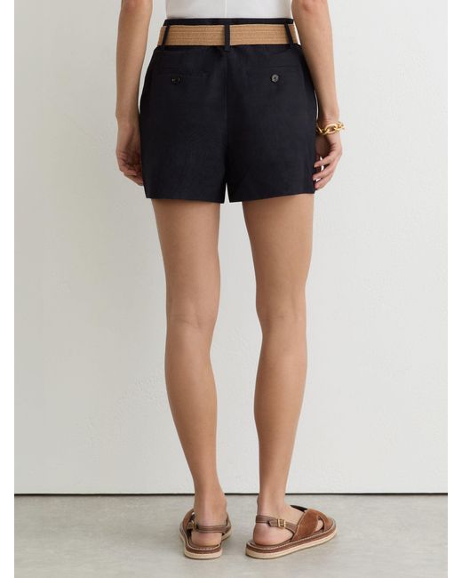 Reiss Blue Jacquard Belted Shorts With Linen