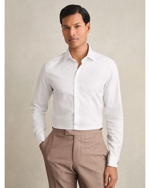 Reiss Natural Double - White Remote Slim Fit Regular-fit Cotton-satin Stripe Shirt, 2x-large for men