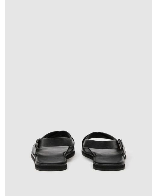 Reiss Black Leather Crossover Sandals for men