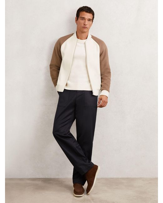 Reiss Natural Off & Oatmeal Wool-Blend Colour-Block Bomber Jacket for men