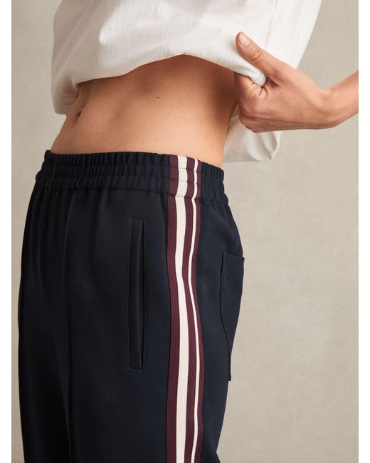 Reiss Natural Robyn - Navy Petite Side-stripe Wide-leg Trousers, Us 0